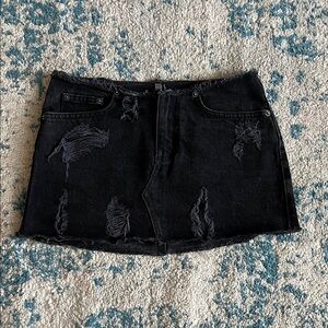 Carmar Edgy Black Denim Distressed Mini Skirt
